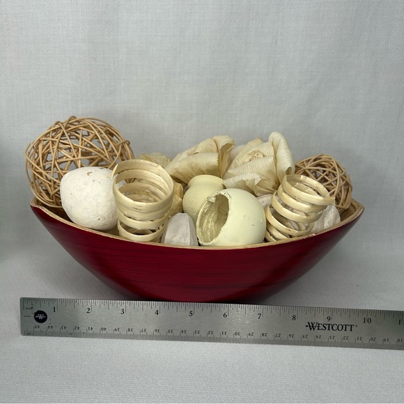 Bamboo Bowl w/Wicker Balls, Dried Orbs, Corn Husk Flowers, Spirals, Filler - Picture 9 of 9